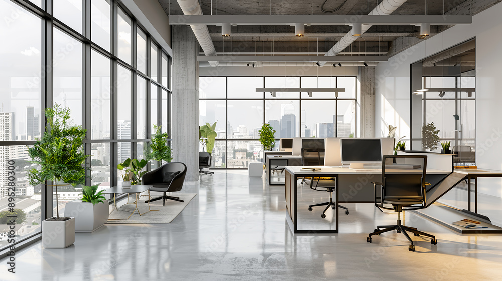 contemporary office space, open layout with stylish modular workstations contemporary office space, open layout with stylish modular workstations