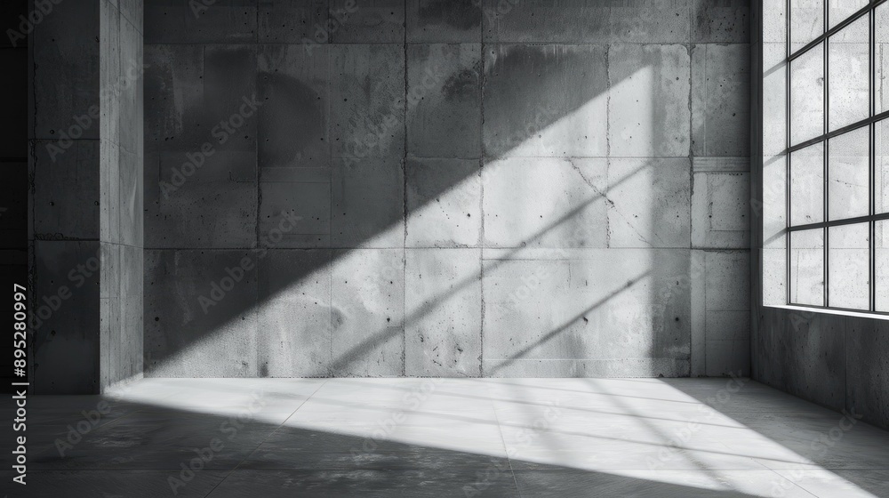 Empty cement room with gray concrete walls and sunlight Empty cement room with gray concrete walls and sunlight