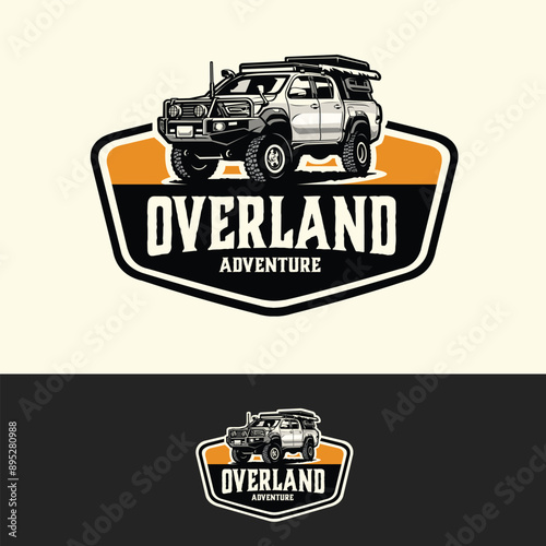 Overland adventure double cabin offroad truck logo emblem vector Isolated. Best for outdoor automotive related industry