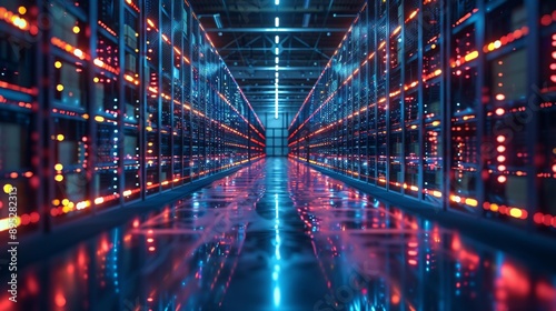 Modern data center with vibrant lights - generative ai