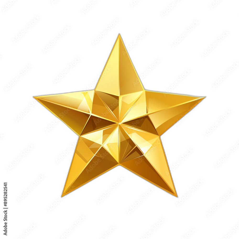 Flat Gold Star in Isometric Perspective, Isolated Flat Gold Star in Isometric Perspective, Isolated
