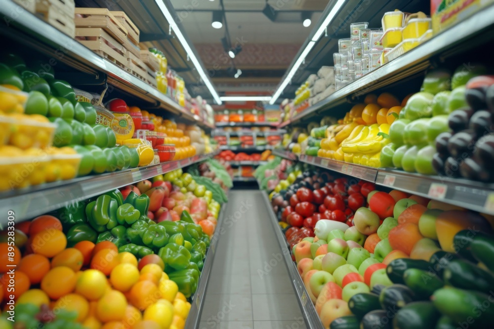 Vibrant grocery store aisle with an array of fresh vegetables Vibrant grocery store aisle with an array of fresh vegetables