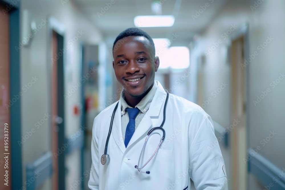 Portrait of a young African American male doctor in hospital Portrait of a young African American male doctor in hospital