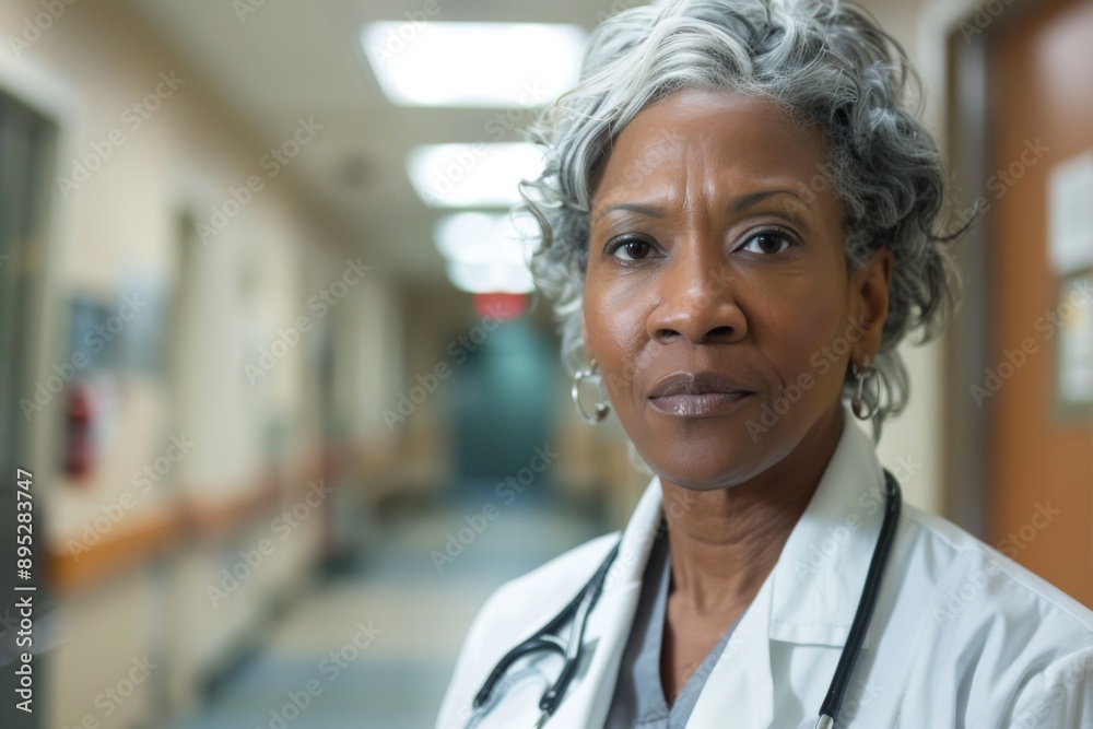 Fototapeta premium Portrait of a middle aged African American female doctor in hospital
