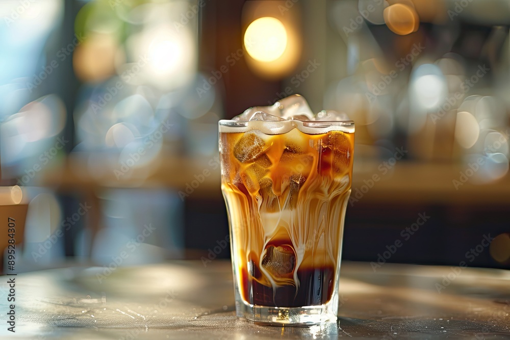 Iced coffee in a glass with ice. Perfect for a website showcasing summer drinks or beverages. Iced coffee in a glass with ice. Perfect for a website showcasing summer drinks or beverages.