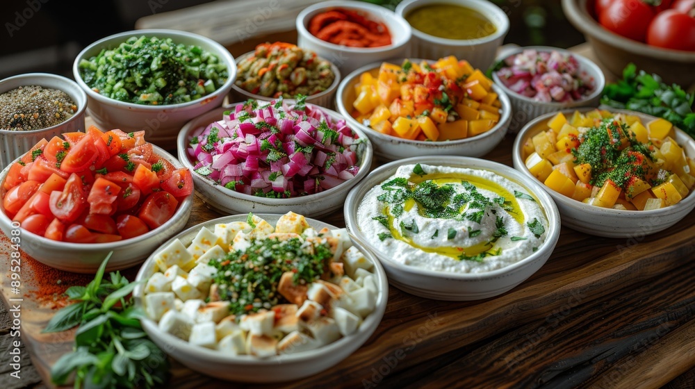 Colorful vegetable salad spread - generative ai Colorful vegetable salad spread - generative ai