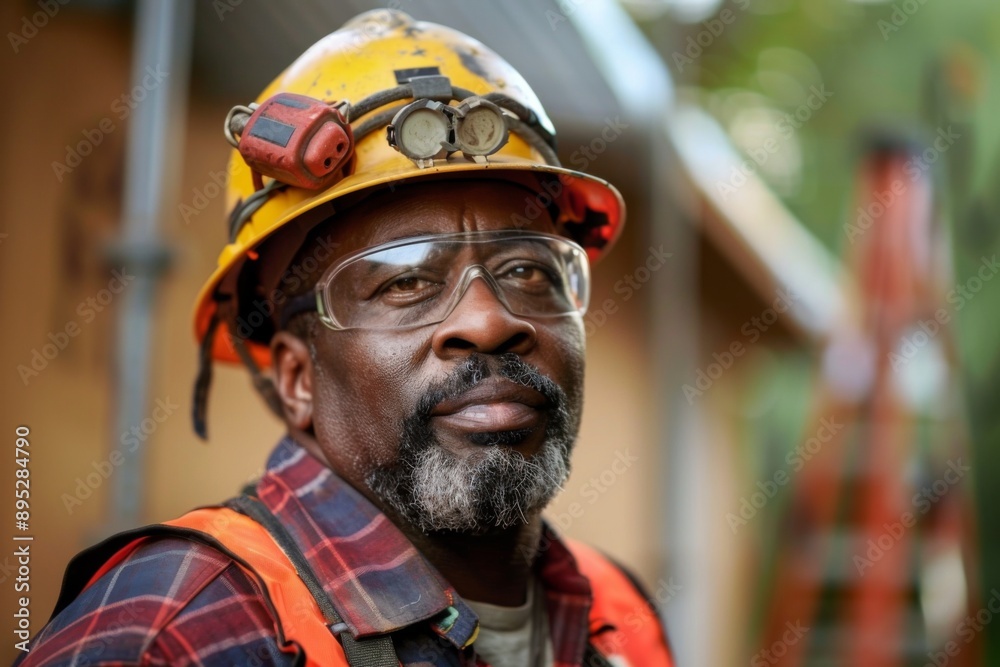 Portrait of a middle aged African American male electrician Portrait of a middle aged African American male electrician