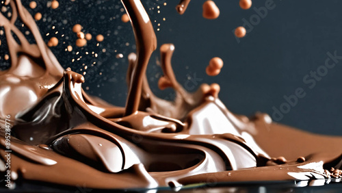 Pouring chocolate milk splash, 16:9, 300 dpi, with space for text photo