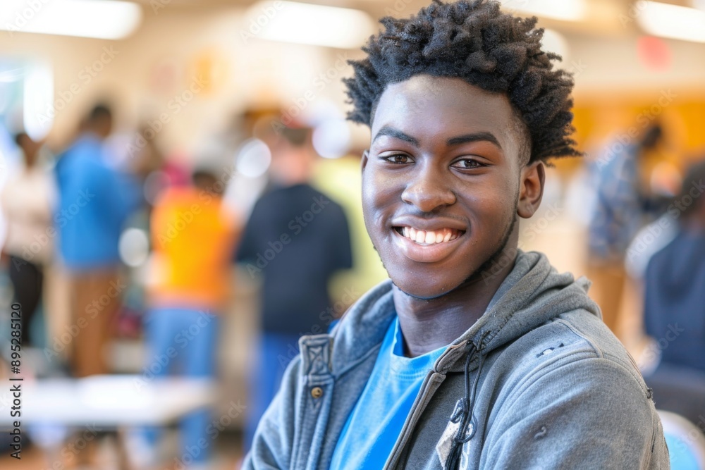 Young African American male volunteer at community center Young African American male volunteer at community center