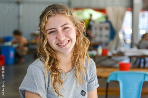 Young female volunteer at community center