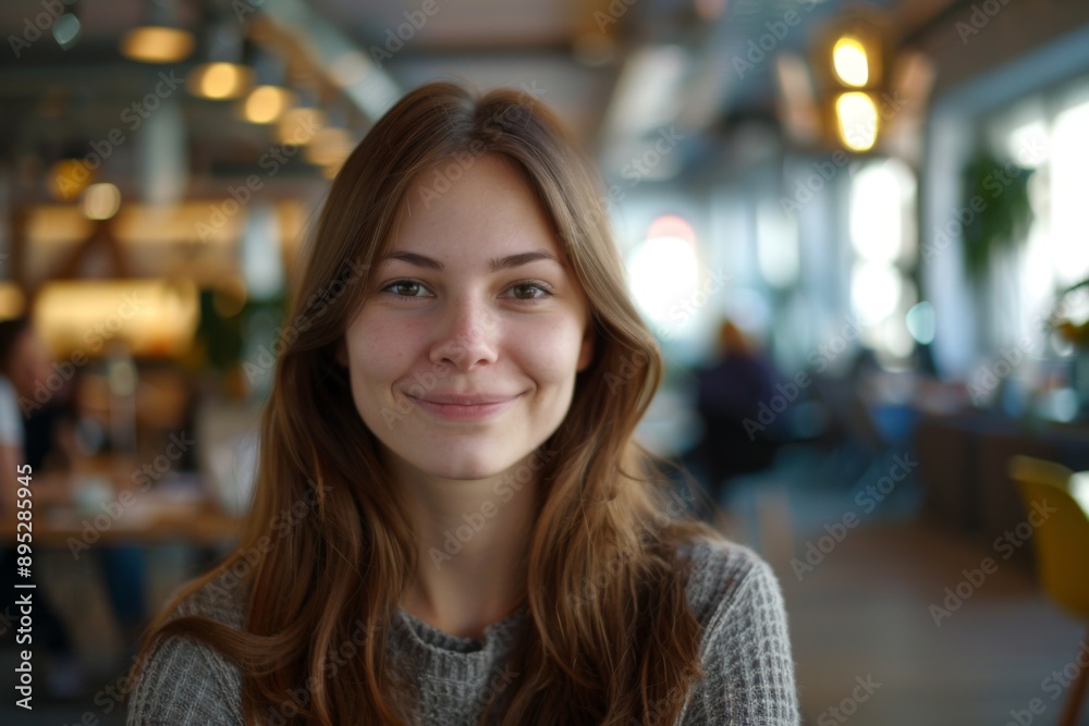 Portrait of a young female worker in startup company office Portrait of a young female worker in startup company office