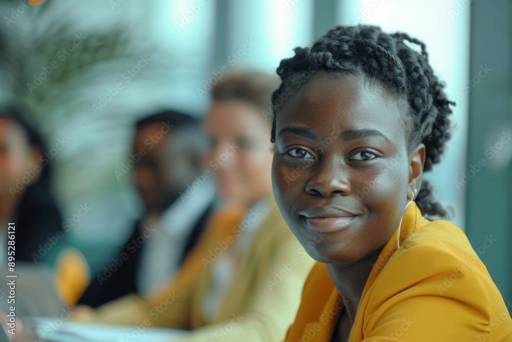 Young black businesswoman in focus during a office meeting Young black businesswoman in focus during a office meeting