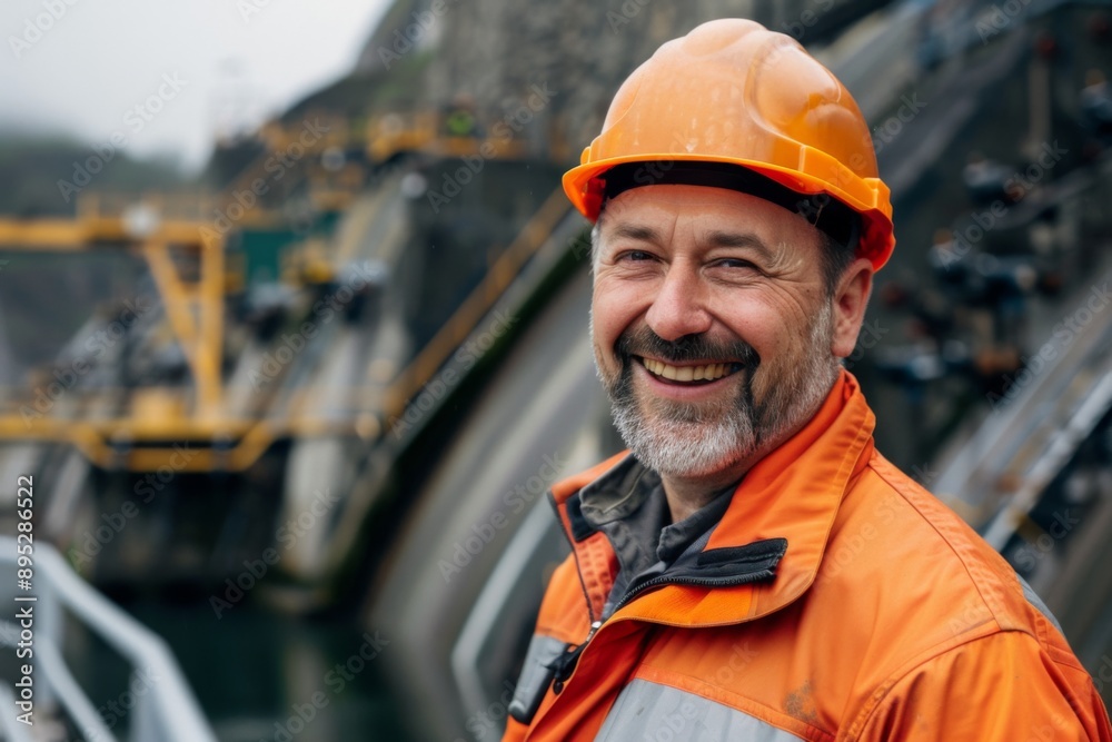 Portrait of a middle aged smiling male engineer at Hydroelectric Dam Portrait of a middle aged smiling male engineer at Hydroelectric Dam