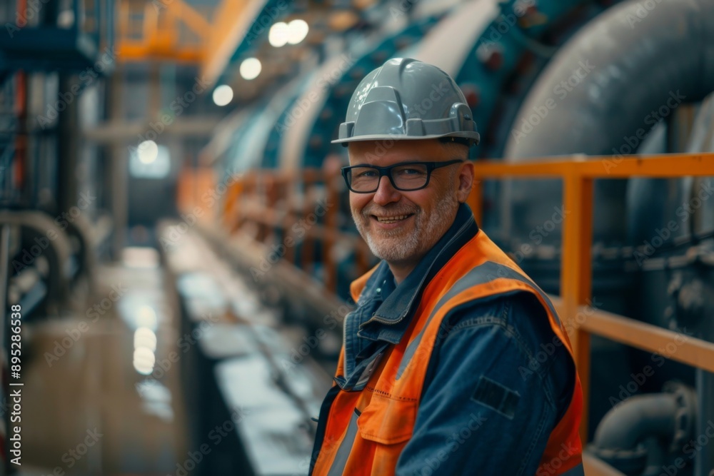Portrait of a middle aged smiling male engineer at Hydroelectric Dam Portrait of a middle aged smiling male engineer at Hydroelectric Dam
