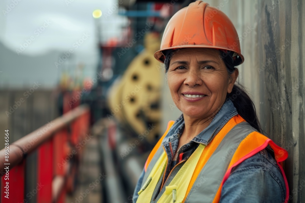 Portrait of a middle aged smiling female engineer at Hydroelectric Dam Portrait of a middle aged smiling female engineer at Hydroelectric Dam