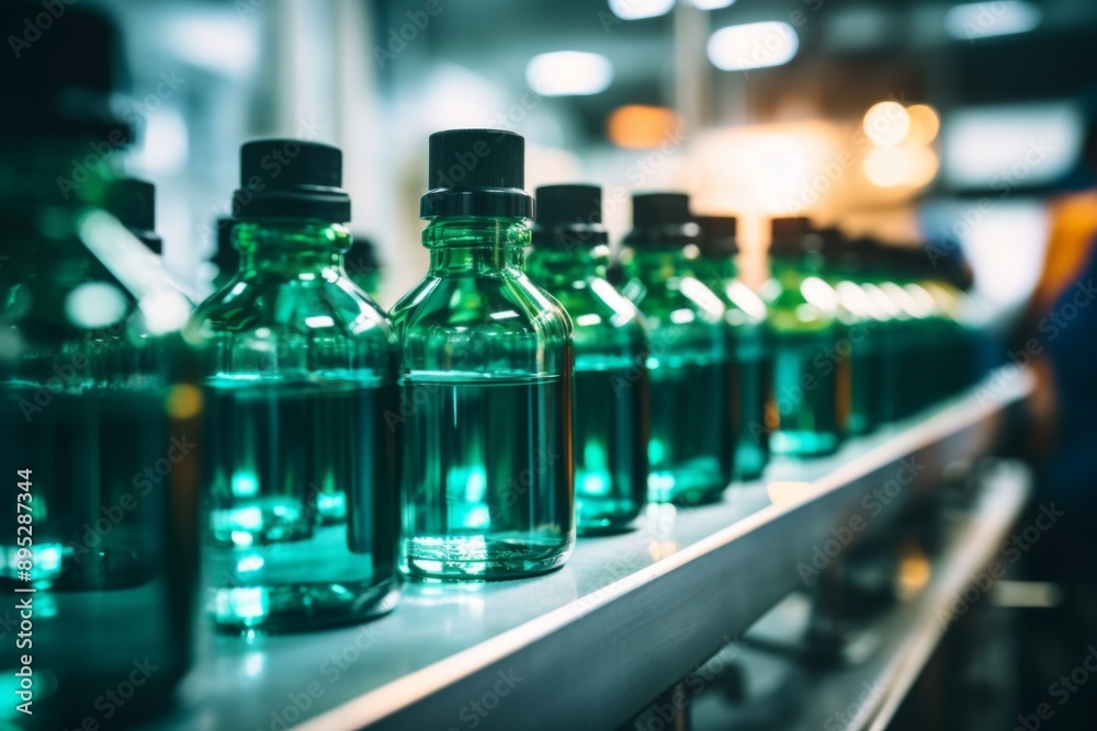 Medicine glass bottles on production line Medicine glass bottles on production line