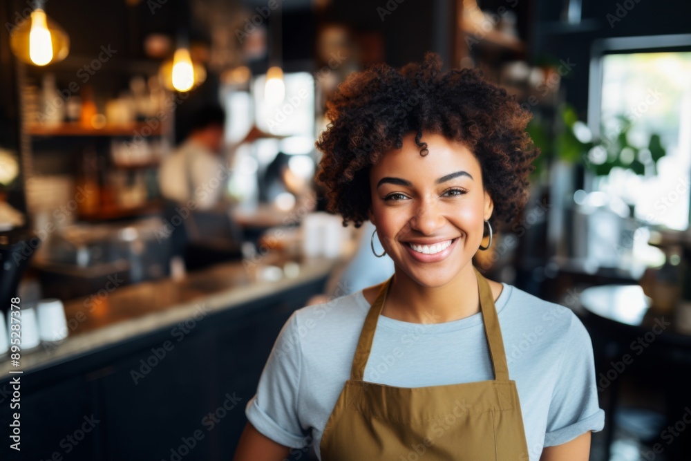 Portrait of a smiling African American female barista Portrait of a smiling African American female barista