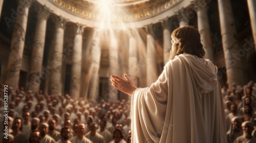 Wallpaper Mural High resolution image of Jesus teaching in the temple. Looking from behind The academics were listening intently. Surrounded by ancient architecture Capture the sacred and historical atmosphere. Torontodigital.ca