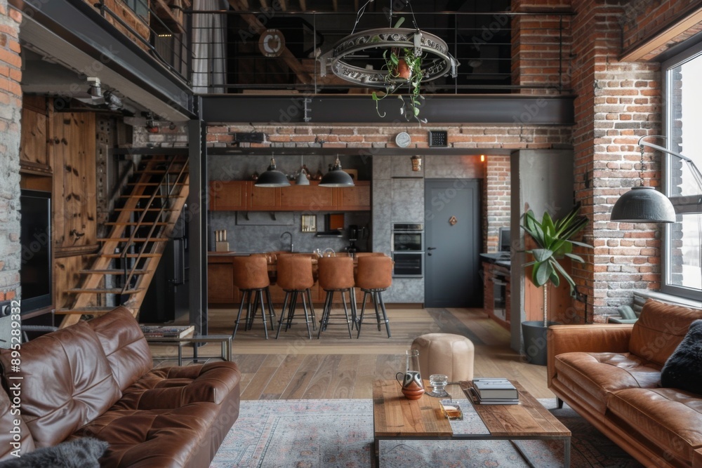Interior of a industrial home living room Interior of a industrial home living room