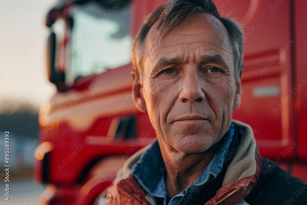 Portrait of a middle aged Caucasian male truck driver Portrait of a middle aged Caucasian male truck driver