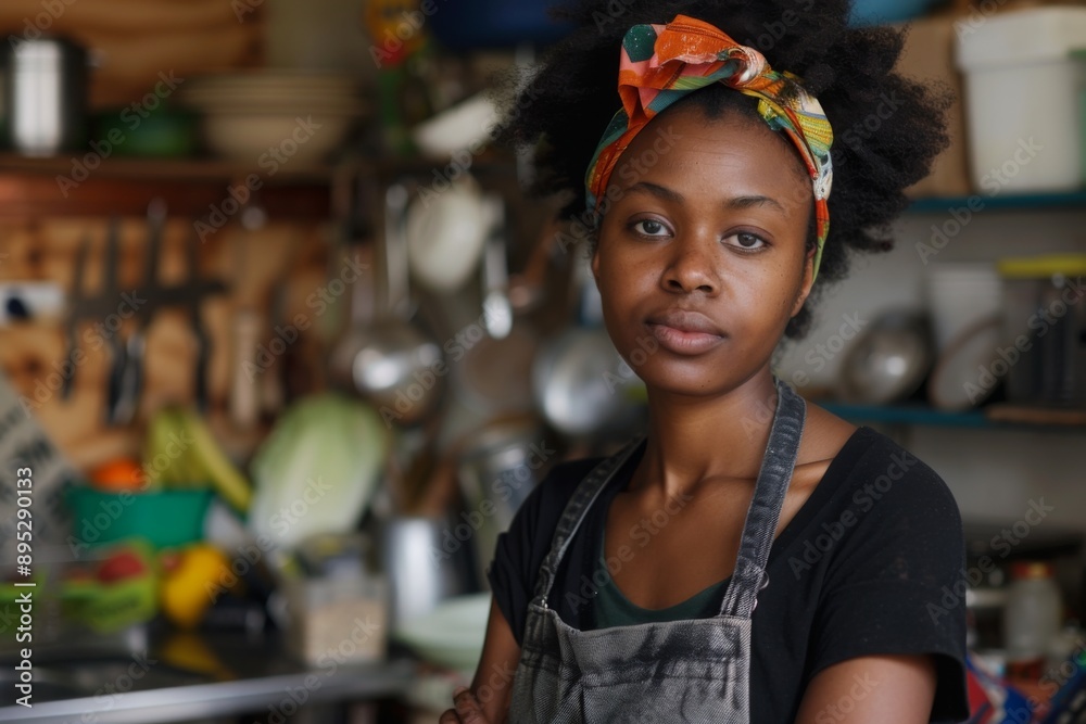 Portrait of a young black woman in zero waste store Portrait of a young black woman in zero waste store