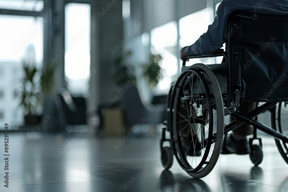 Close up of a person on wheelchair in a office Close up of a person on wheelchair in a office