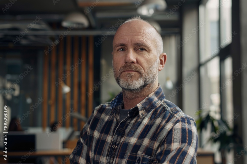 Portrait of a middle aged male worker in startup company office Portrait of a middle aged male worker in startup company office