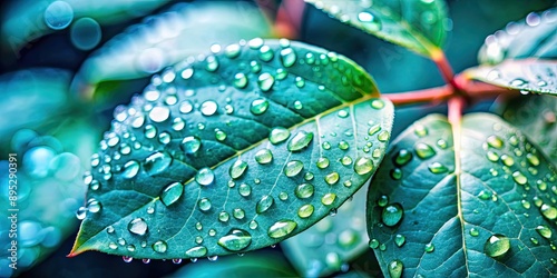 Fresh green leaves with raindrops texture, symbolizing purity and nature, green leaves, raindrops, nature, texture, plant