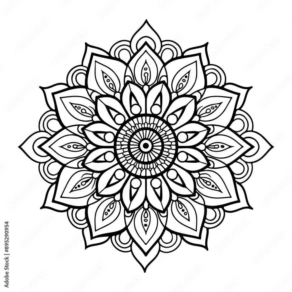Circle flower of mandala with floral ornament pattern. Circular pattern in the form of a mandala. Henna tatoo mandala. Mehndi style. Coloring book page. Circle flower of mandala with floral ornament pattern. Circular pattern in the form of a mandala. Henna tatoo mandala. Mehndi style. Coloring book page.