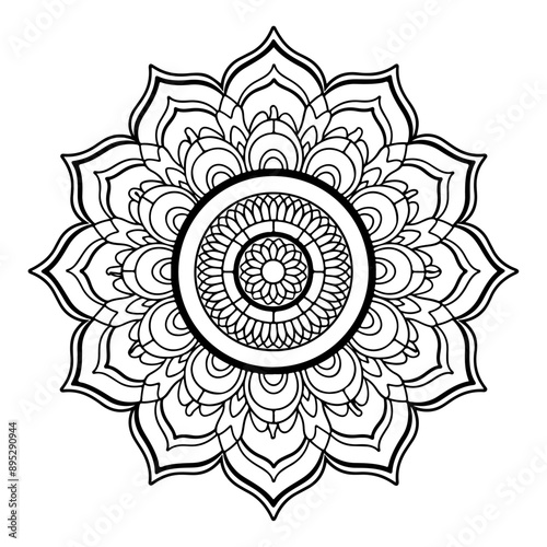 Circle flower of mandala with floral ornament pattern. Circular pattern in the form of a mandala. Henna tatoo mandala. Mehndi style. Coloring book page.