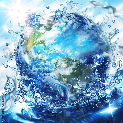 A Celebrating World Water Day with Beautiful Background Highlighting Water Conservation and Sustainability. Ideal for educational campaigns, social media post, environmental blogs, and, event banners. photo