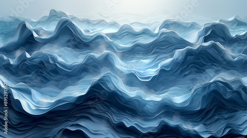 Ocean-Themed Curtains with Blue and Turquoise Wave Patterns Digital Art