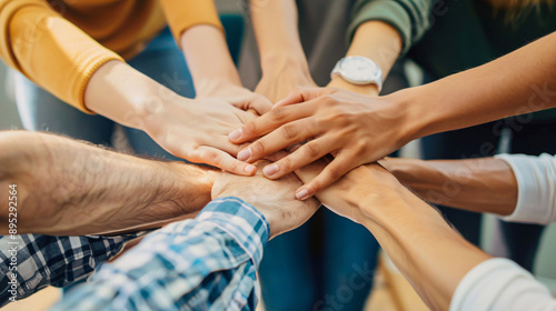 Stack of hands showing unity and teamwork