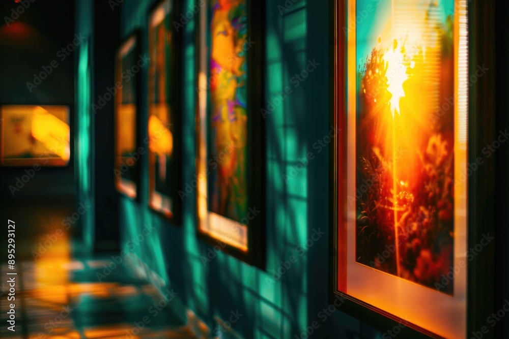 A hallway with framed pictures on the wall, great for interior design or home decor projects A hallway with framed pictures on the wall, great for interior design or home decor projects
