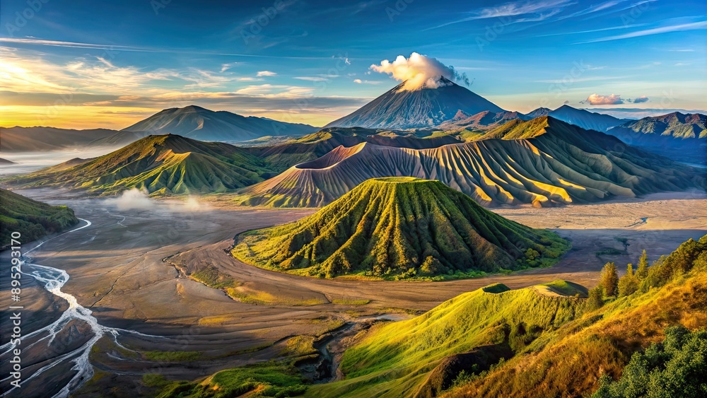 Fototapeta premium The picturesque valleys and hills in Bromo Tengger Semeru National Park, nature, landscape, mountains, beauty, scenic
