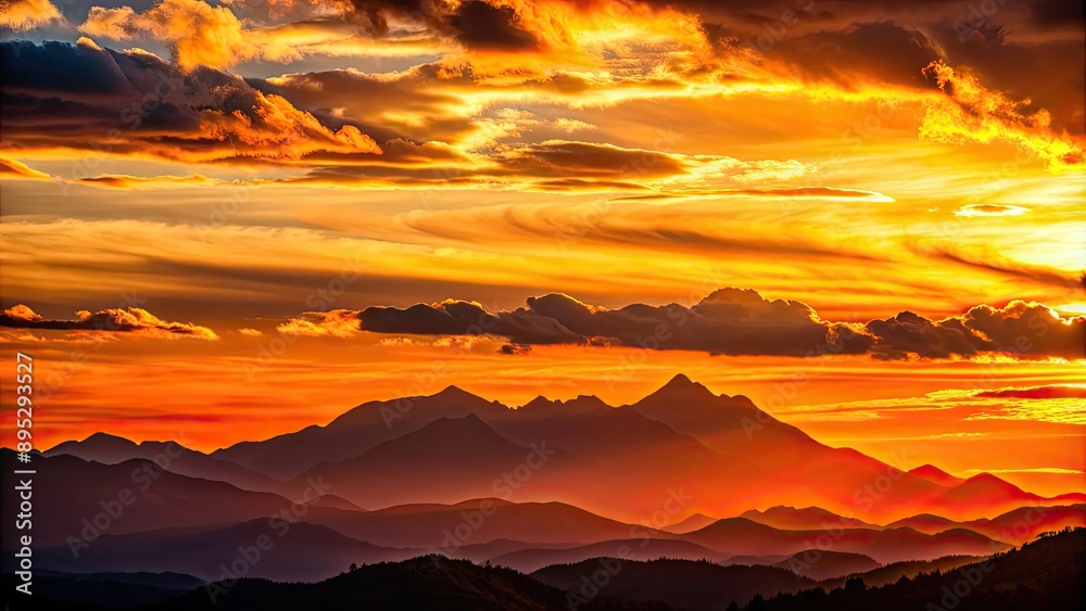 Fototapeta premium Sunset casting a warm glow over the silhouette of mountains , sunset, mountains, scenic, dusk, evening, landscape, nature