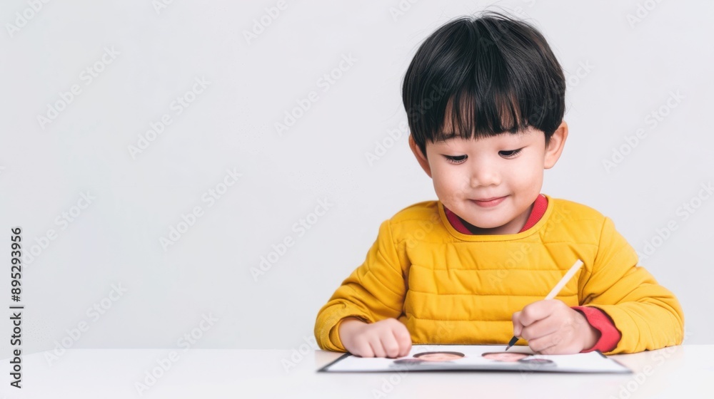 A child drawing a family portrait cartoon style A child drawing a family portrait cartoon style