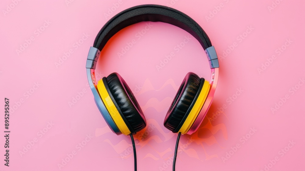 Vibrant Abstract Headphones with Radiating Sound Waves, Symbolizing Online Audio Impact, Dynamic Composition, Rich Colors, Ample Copy Space, Front View, Deep Depth of Field Vibrant Abstract Headphones with Radiating Sound Waves, Symbolizing Online Audio Impact, Dynamic Composition, Rich Colors, Ample Copy Space, Front View, Deep Depth of Field