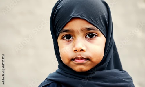 Lifestyle portrait of an Indian child male wearing hijab in a minimalist background