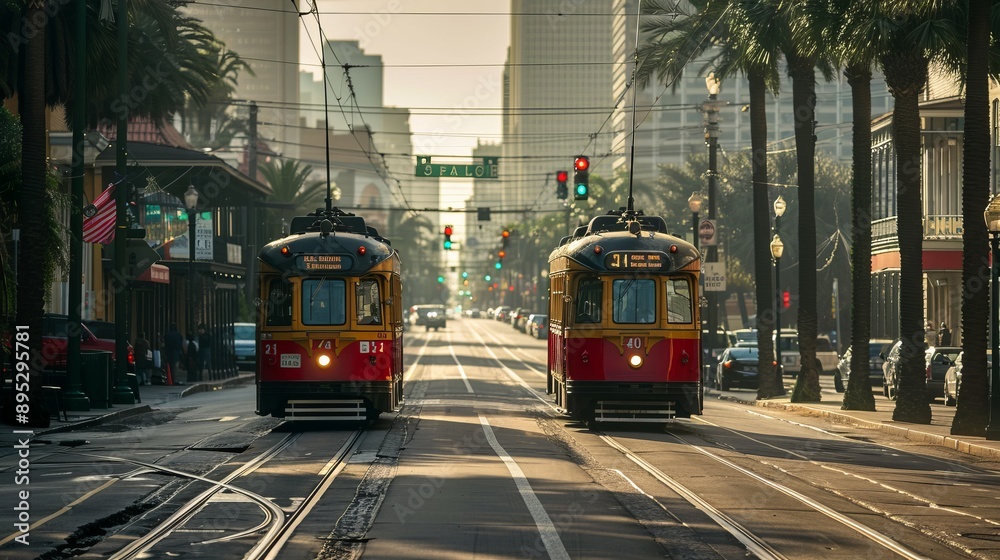 Naklejka premium New Orleans Street Cars in Canal Street