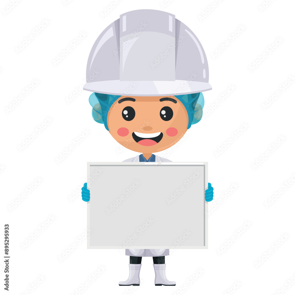 Quality control supervisor holding a whiteboard with space for text, advertising, presentations, brochures . Food industry engineer. Science, technology and safety in food production and processing Quality control supervisor holding a whiteboard with space for text, advertising, presentations, brochures . Food industry engineer. Science, technology and safety in food production and processing