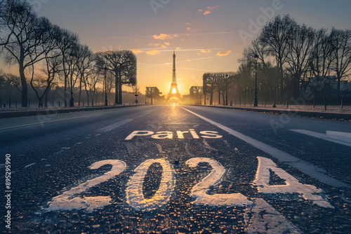 Photo of the Eiffel Tower at sunrise with 