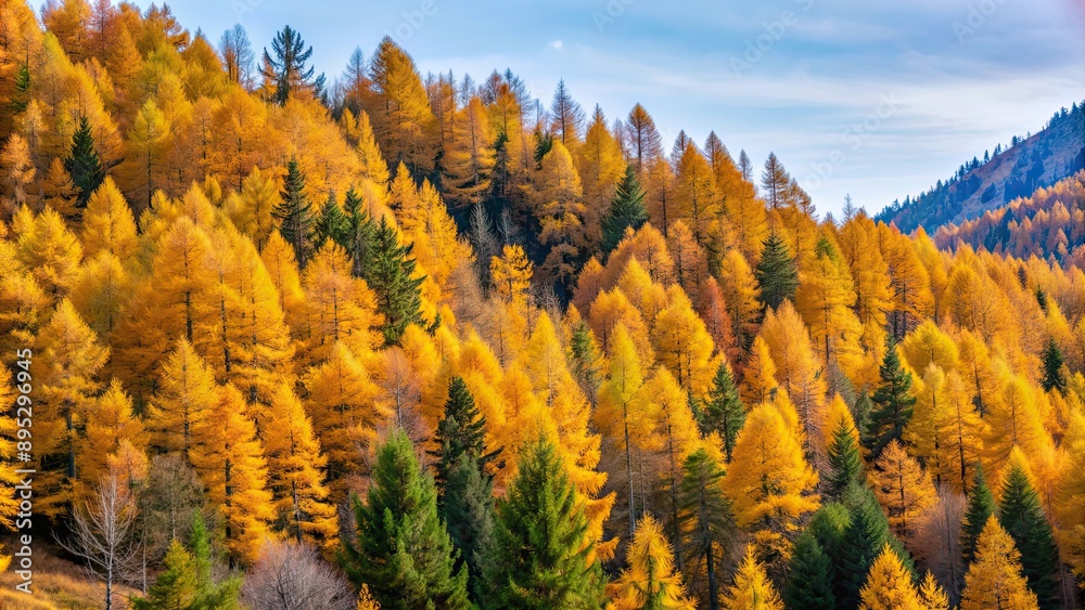 Autumn forest in the mountains with yellow trees and orange trees in a coniferous mountain forest, autumn, forest, mountains Autumn forest in the mountains with yellow trees and orange trees in a coniferous mountain forest, autumn, forest, mountains