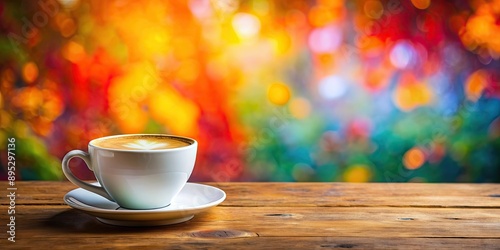 A cup of coffee on a table with a vibrant background, coffee, cup, table, colorful, vibrant, background, drink, beverage, hot