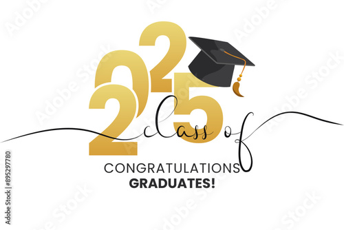 Gold design for graduation ceremony. Class of 2025. Congratulations graduates typography design template for shirt, stamp, logo, card, invitation etc.