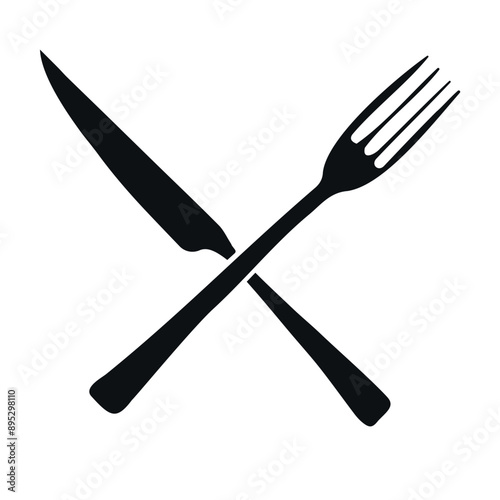 Vector hand drawn sketch doodle crossed fork and knife isolated on white background