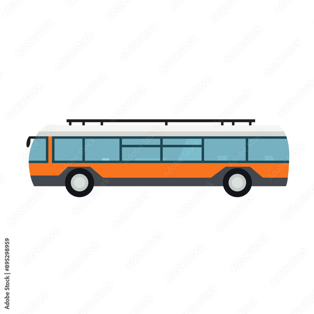 Flat cute bus vector illustration isolated on white background, public bus transport side view, tour bus clip art image
