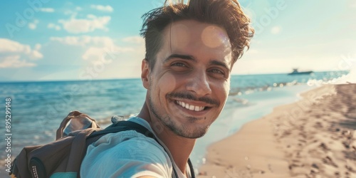 A person captures a moment on their phone while soaking up the sun on a sandy beach