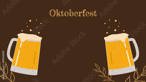 Oktoberfest annual beer festival in Germany banner. Popular cultural event in world. Second half of September beginning of October. Poster invitation template. Dark background. Vector illustration.