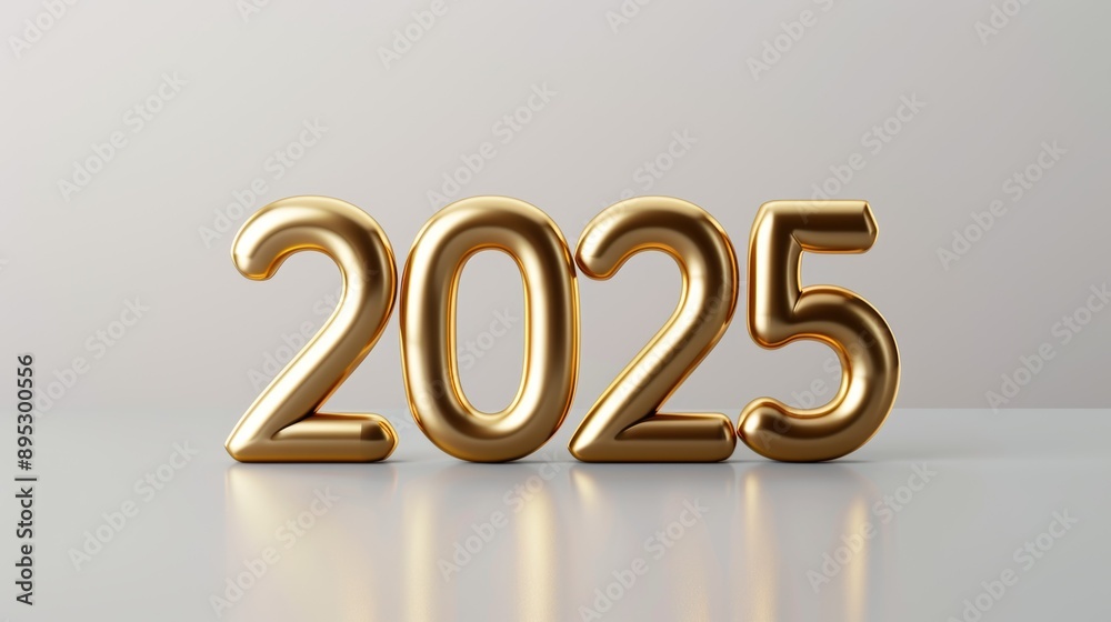 A gold number 2025 with a silver outline